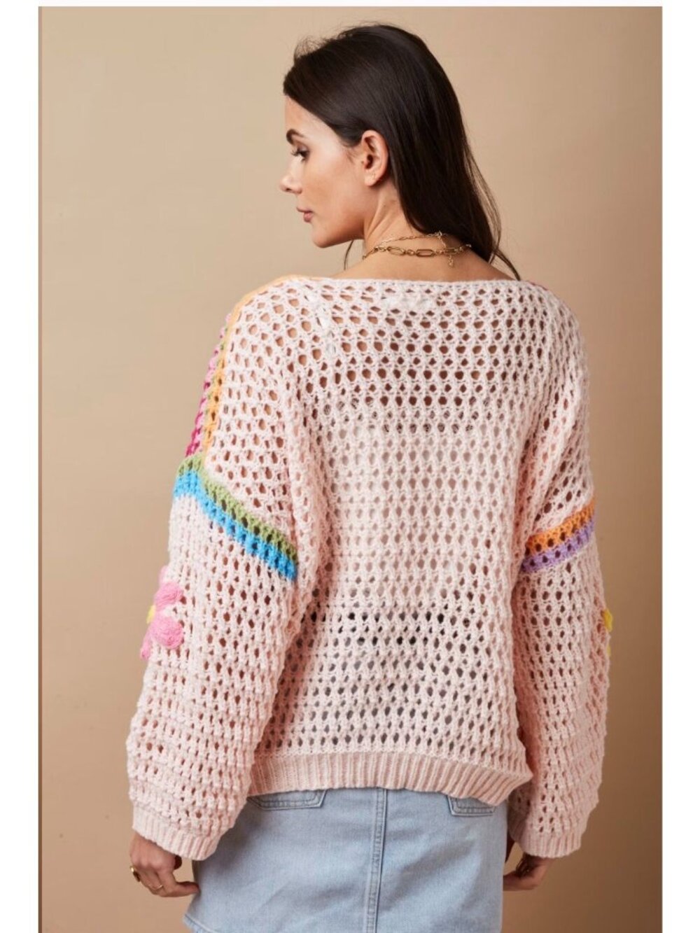 Adora Blossom Pink Crochet Floral Applique' Sweater Size M - Picture 4 of 10